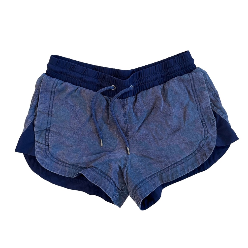 Athleta Beachside Bali‎ 100% Linen Blend Shorts Womens 2 Blue Camo Drawstring